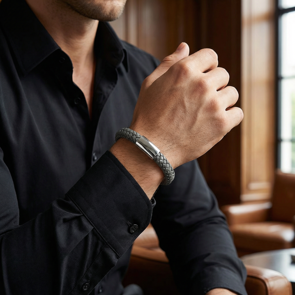 Titan Grey Leather Bracelet