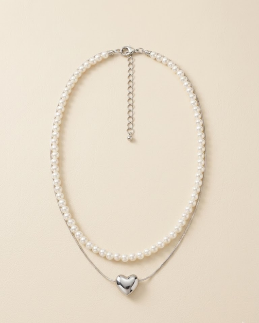 Silver Heart Pearl Chain